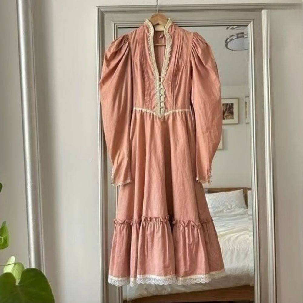 Vintage Gunne Sax Pink Long Sleeve Dress